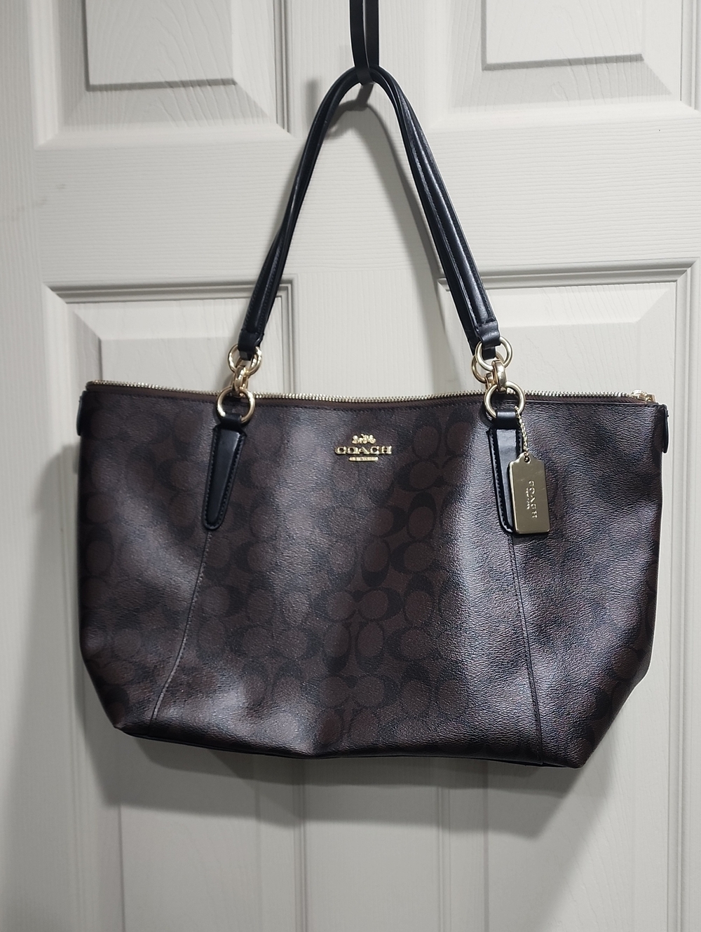 Coach Brown Signature Tote with Black Straps
